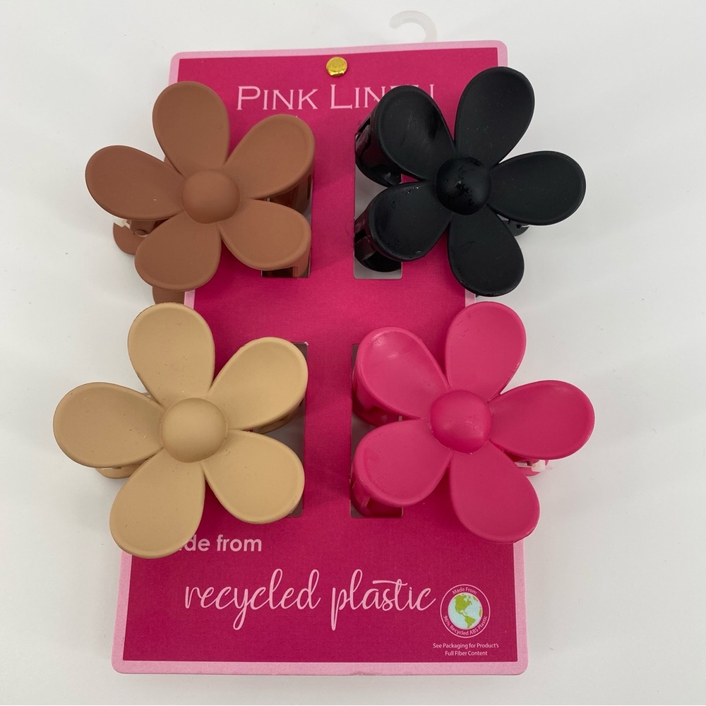Pink Linen Set of 4 Matte Flower Hair Clips- New in Package